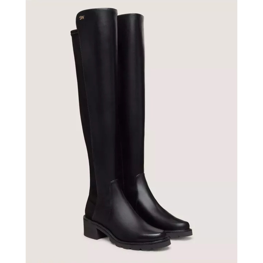 New Stuart Weitzman Alina Over The Knee Boot Black Leather Sz 5